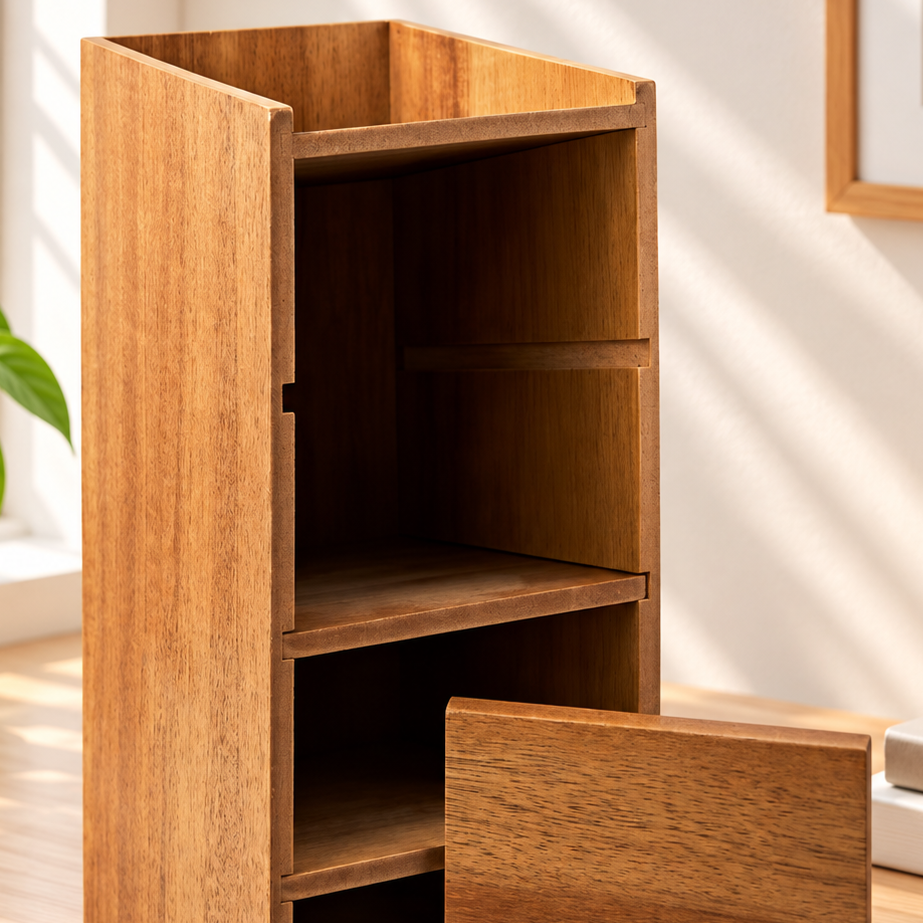 Wooden Pencil Tower Desktop Organizer