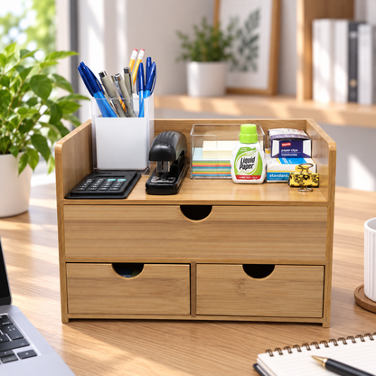 3-Tier Bamboo Desktop Drawer Organizer
