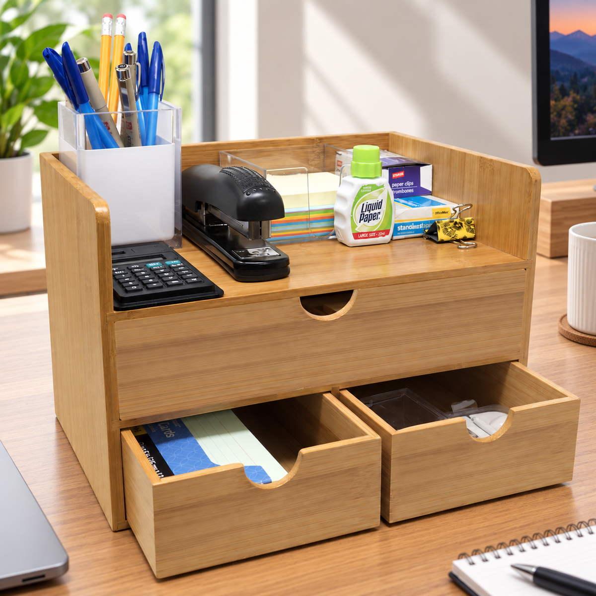 3-Tier Bamboo Desktop Drawer Organizer