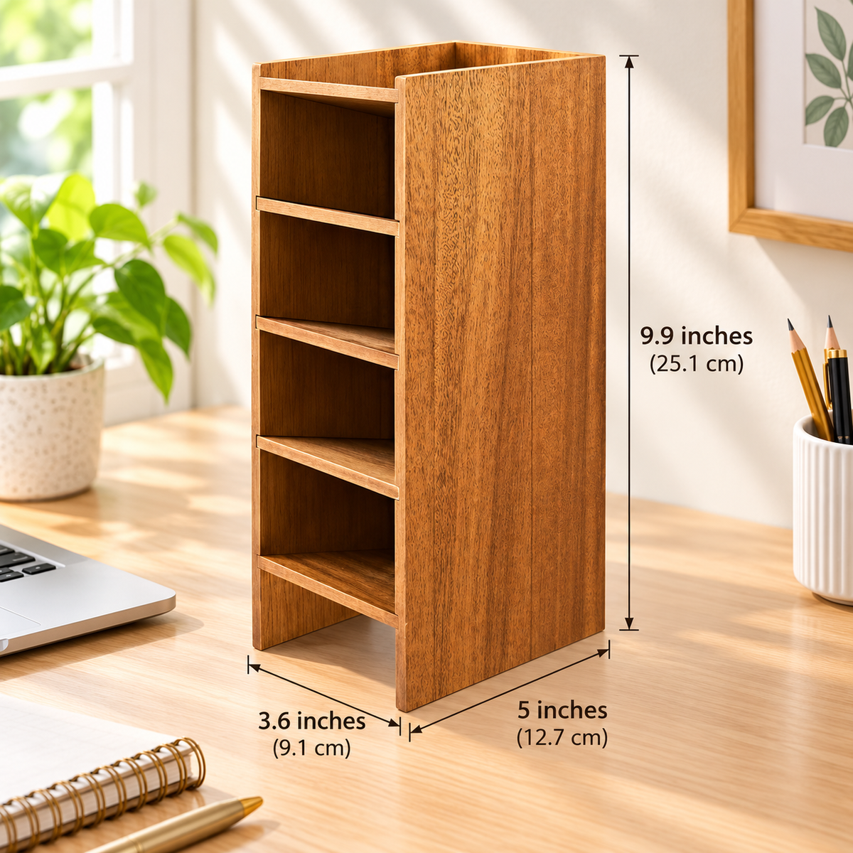 Wooden Pencil Tower Desktop Organizer