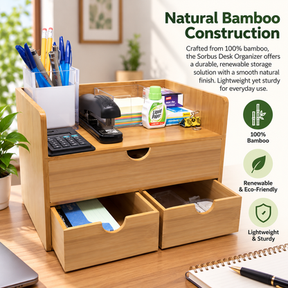 3-Tier Bamboo Desktop Drawer Organizer