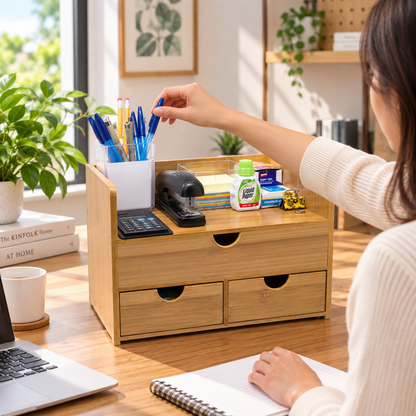 3-Tier Bamboo Desktop Drawer Organizer